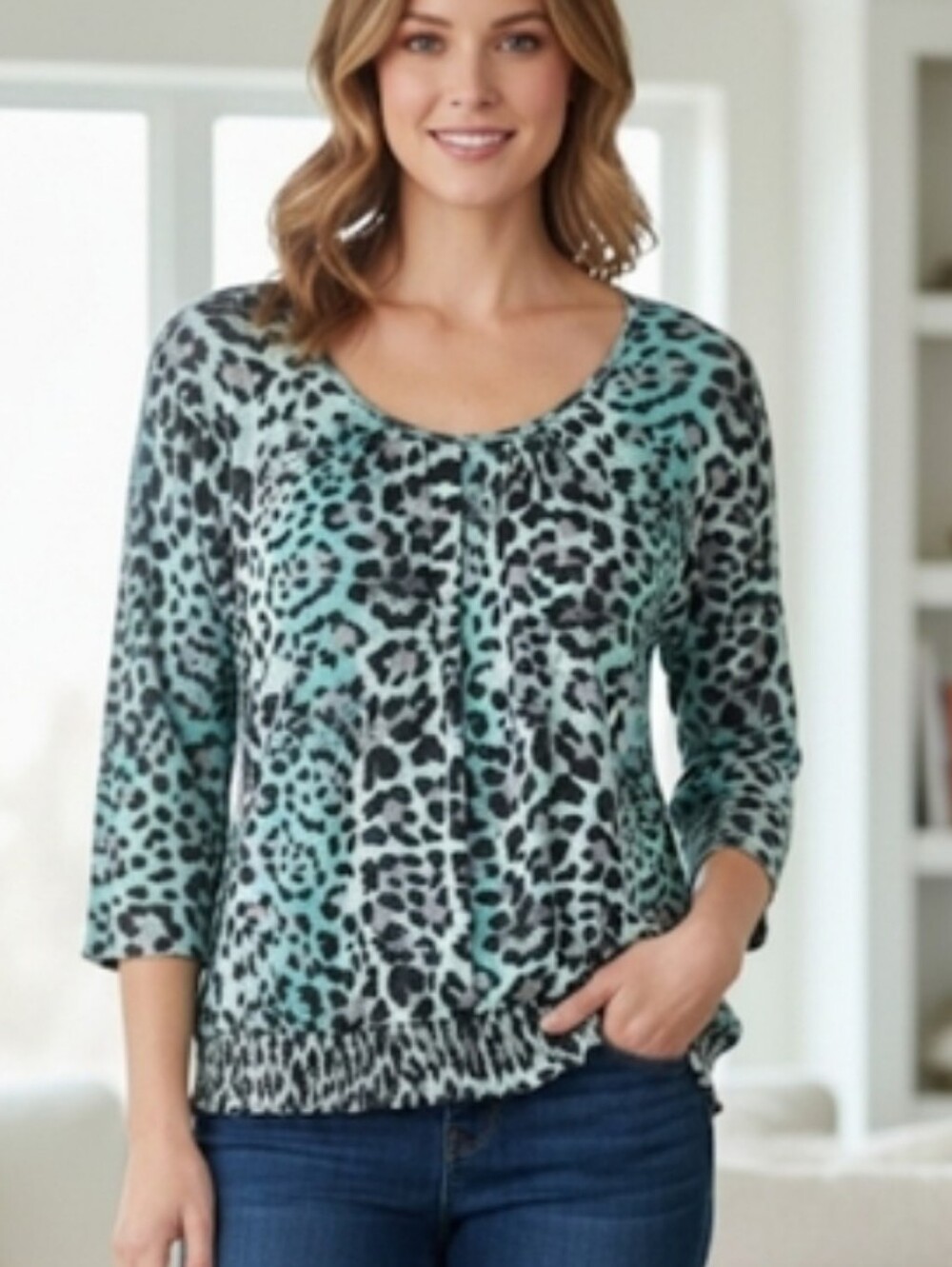Women's Green Animal Print Top